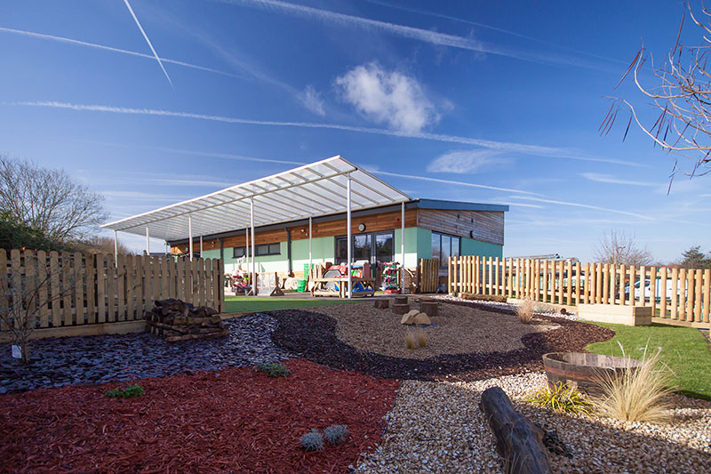 Notley Green Primary School - New Reception Block featuring landscaped outside space and canopy